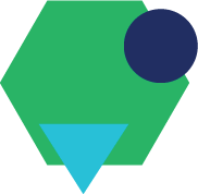 green hexagon with a blue circle and triangle