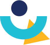 blue semicircle with a yellow triangle and blue dot